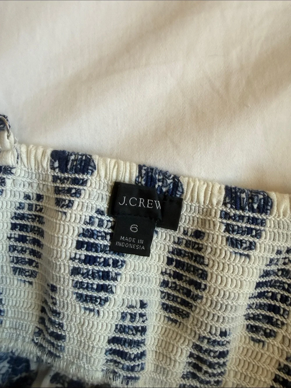 Jcrew Lurex gathered gauze navy and white block print cami